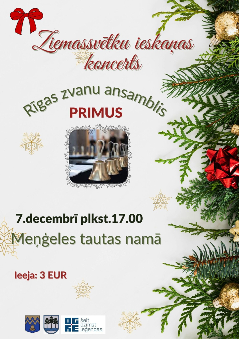 Ziemassvētku ieskaņas koncerts - zvanu ansamblis “Primus” - 7. decembrī plkst. 17.00 Meņģeles Tautas namā