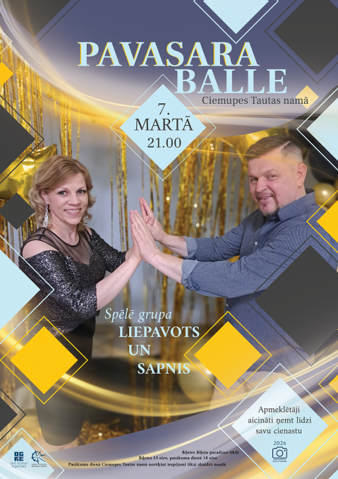 Afiša ar informāciju par pasākumu un grupas dalībnieku attēliem