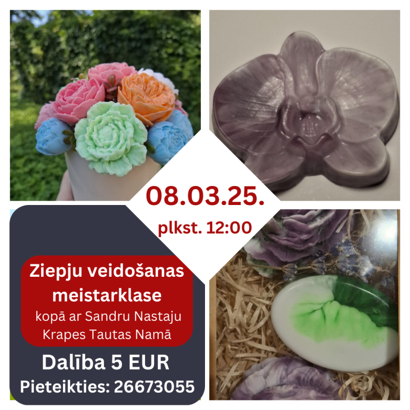 Ziepju veidošanas meistarklase Krapes tautas namā 8. martā pl. 12.00