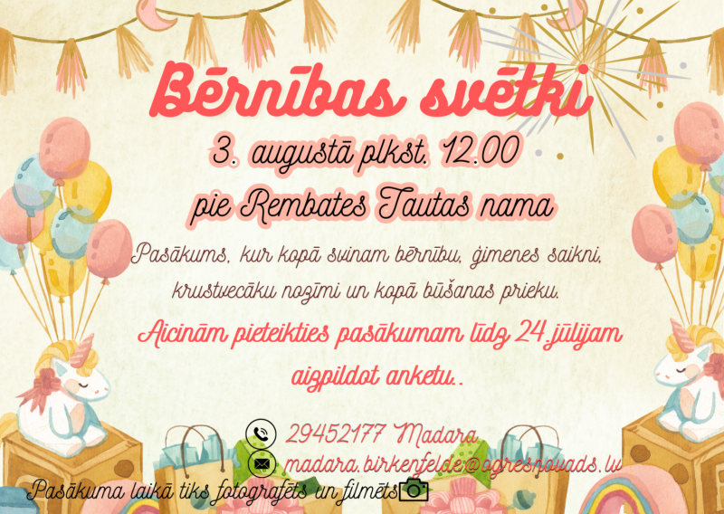 Bērnības svētki Rembatē 3. augustā plkst. 12.00