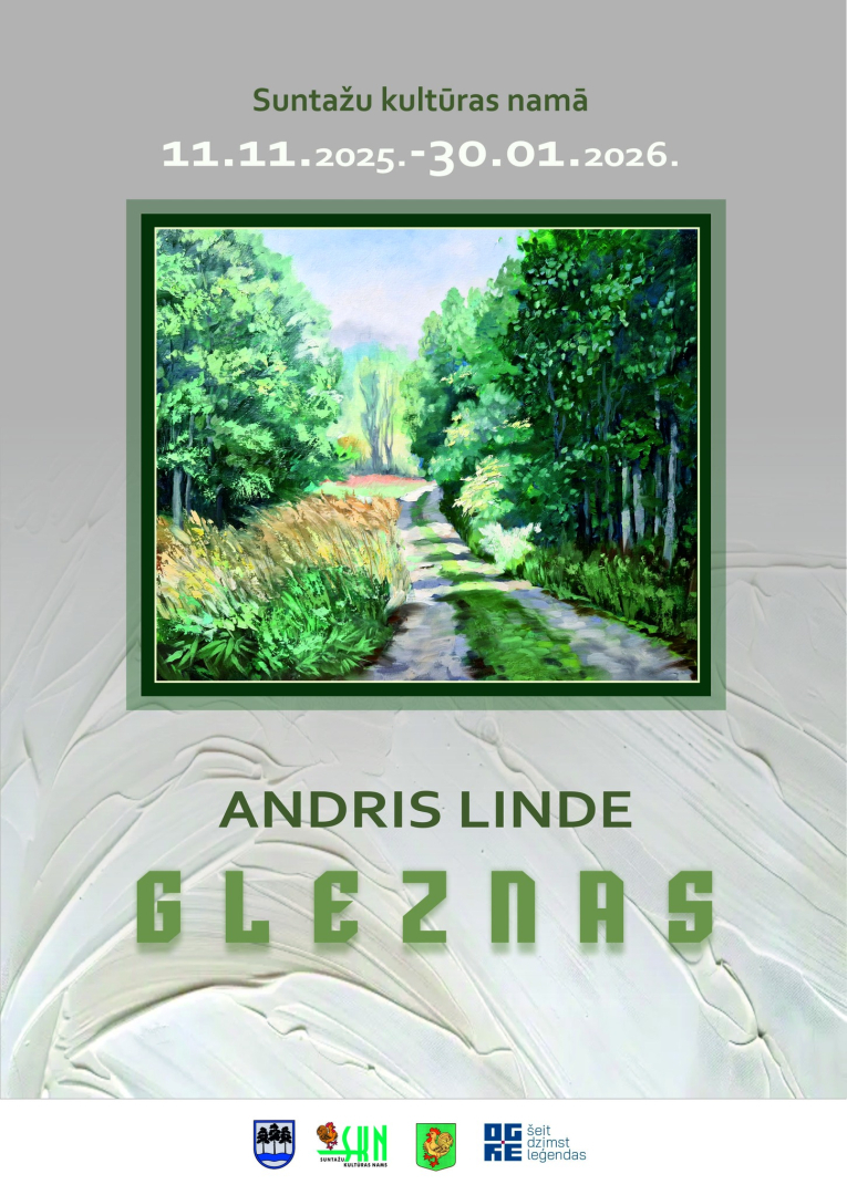 Afiša ar autora gleznu vidū Andra Lindes gleznu izstādei