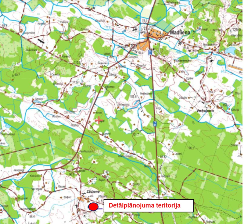 Detālplānojuma nekustamajam īpašumam “Dzilnas”, Madlienas pag., Ogres nov. sabiedriskā apspriešana. Karte.