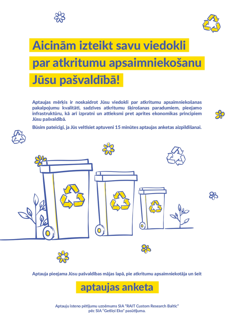 SIA "Getliņi Eko" aicina izteikt viedokli par atkritumu apsaimniekošanu pašvaldībā! Attēlā zīmēti atkritumu konteineri 