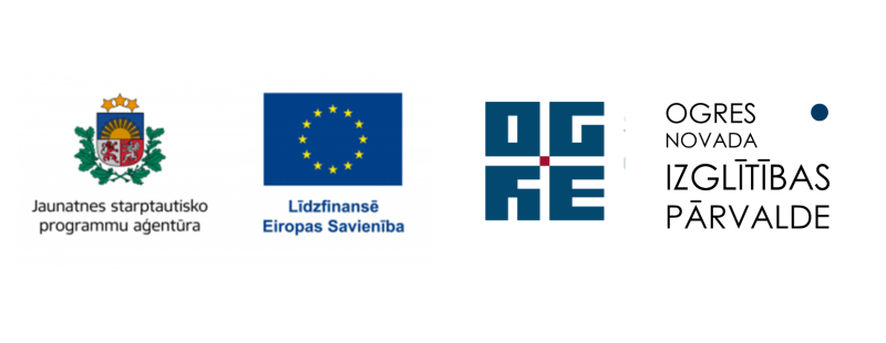 Logo ansamblis: Jaunatnes starptautisko programmu aģentūra, Eiropas savienība, Ogres logo un Ogres novada Izglītības pārvalde