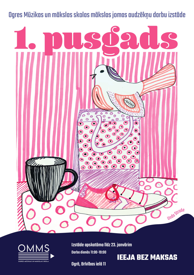 Ogres Mūzikas un mākslas skolas izstāžu zālē apskatāms mākslas jomas audzēkņu 1. mācību pusgada veikums - visdažādākās tehnikās, krāsās, faktūrās, formās.