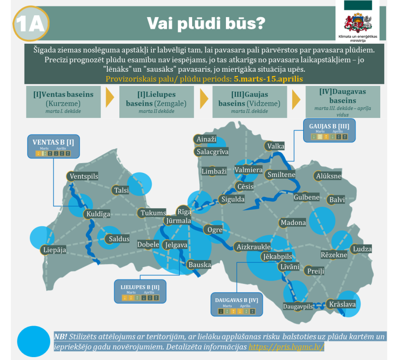 Latvijas karte ar potenciālajām plūdu teritorijām