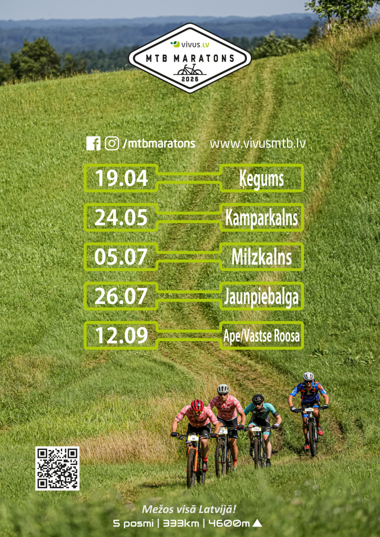Vivus.lv MTB maratona posms Ķegumā 2026. gada 19. aprīlī