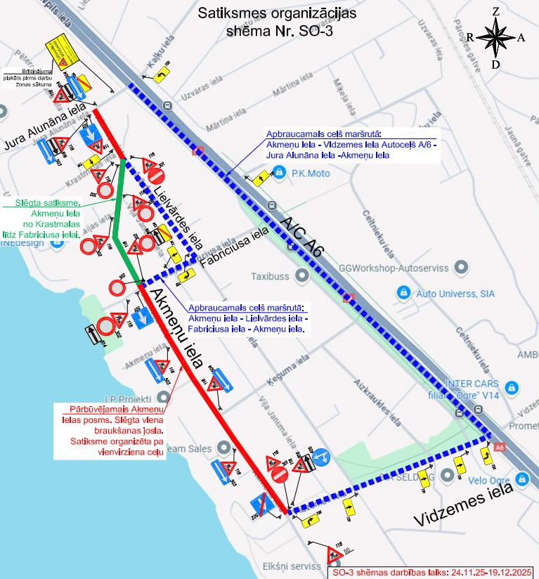 Satiksmes organizācijas shēma Akmeņu ielas pārbūves laikā