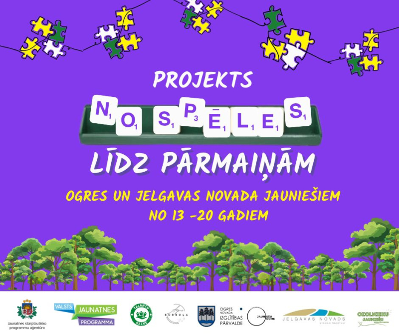 Projekts “No spēles līdz pārmaiņām” Ogres un Jelgavas novada jauniešiem no 13 līdz 20 gadiem