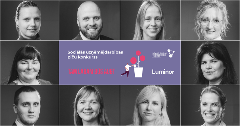 Konkursa “Tam labam būs augt 2025” finālisti, tai skaitā sociālais uzņēmums no Ogres novada. Attēls ar finālistu foto.