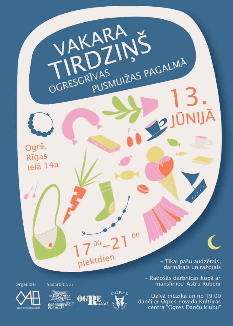 13. jūnijā no plkst. 17:00 līdz 21:00 atjaunotajā staļļa ēkā un Ogresgrīvas pusmuižas pagalmā (Ogrē, Rīgas ielā 14a) notiks otrais Vakara tirdziņš - vietējo garšu, amatniecības un kopā būšanas svētki.