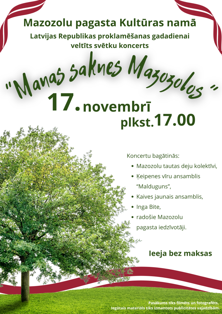17. novembrī plkst. 17.00 svētku koncerts Mazozolos