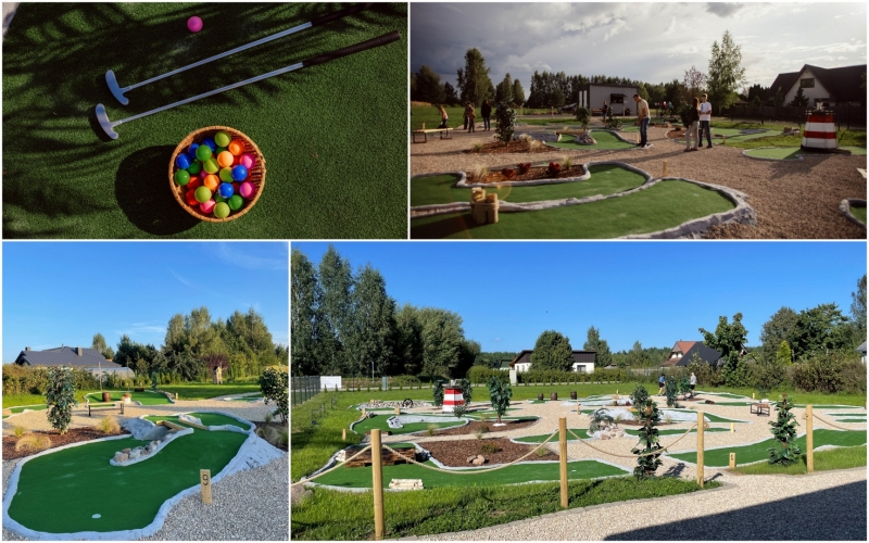 Āres minigolfs attēlu kolāža