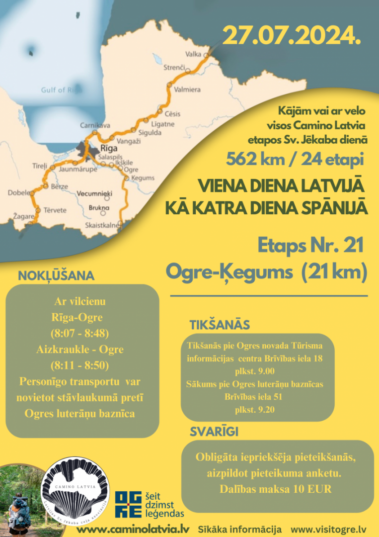 Camino Latvija  vienas dienas pārgājiens etapā Ogre-Ķegums 27.07.2024.