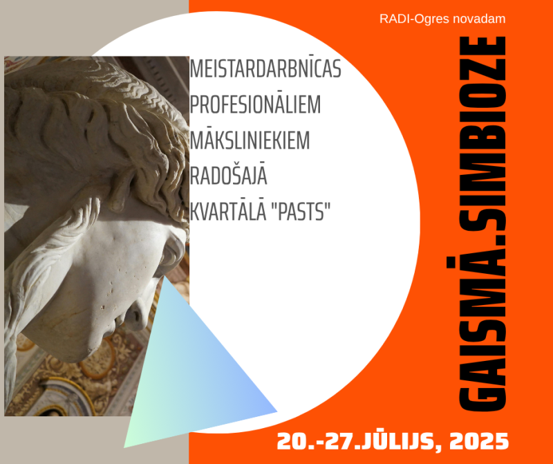 Afiša mākslinieku meistardarbnīcām Radošajā kvartālā PASTS, kas norisināsies no 20. līdz 27. jūlijam