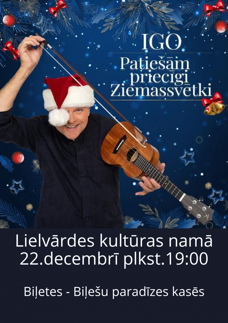 Dziedātājs Igo aicina uz Ziemassvētku programmu  «Patiešām priecīgi Ziemassvētki» plakāts 22.12.2023