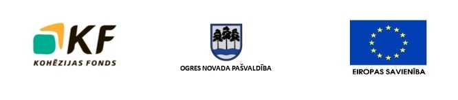 Kohēzijas fonda un ES logo un Ogres novada ģerbonis