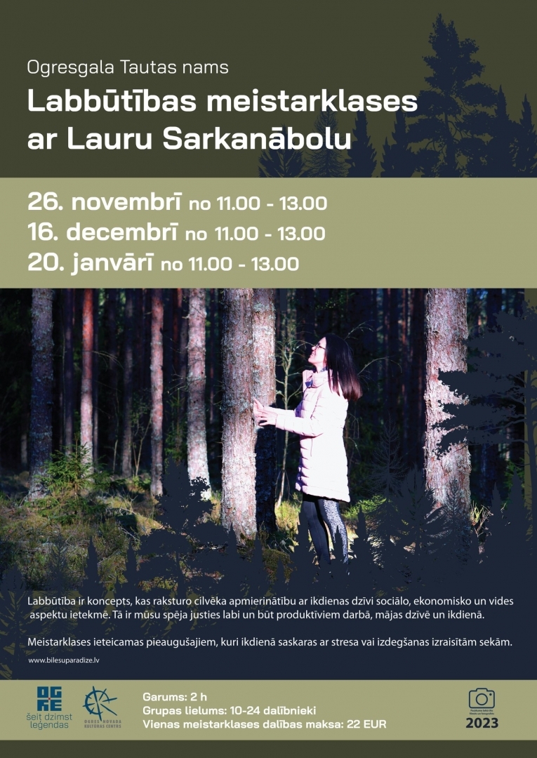 Labbūtības meistarklases ar Lauru Sarkanābolu plakāts 11.2023.
