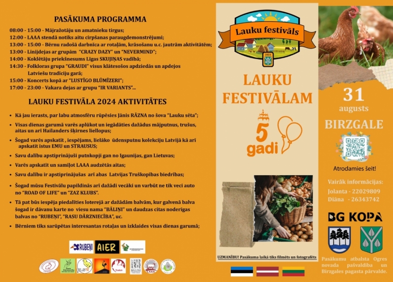 Afiša Lauku festivālam Birzgalē 31.08.2024.