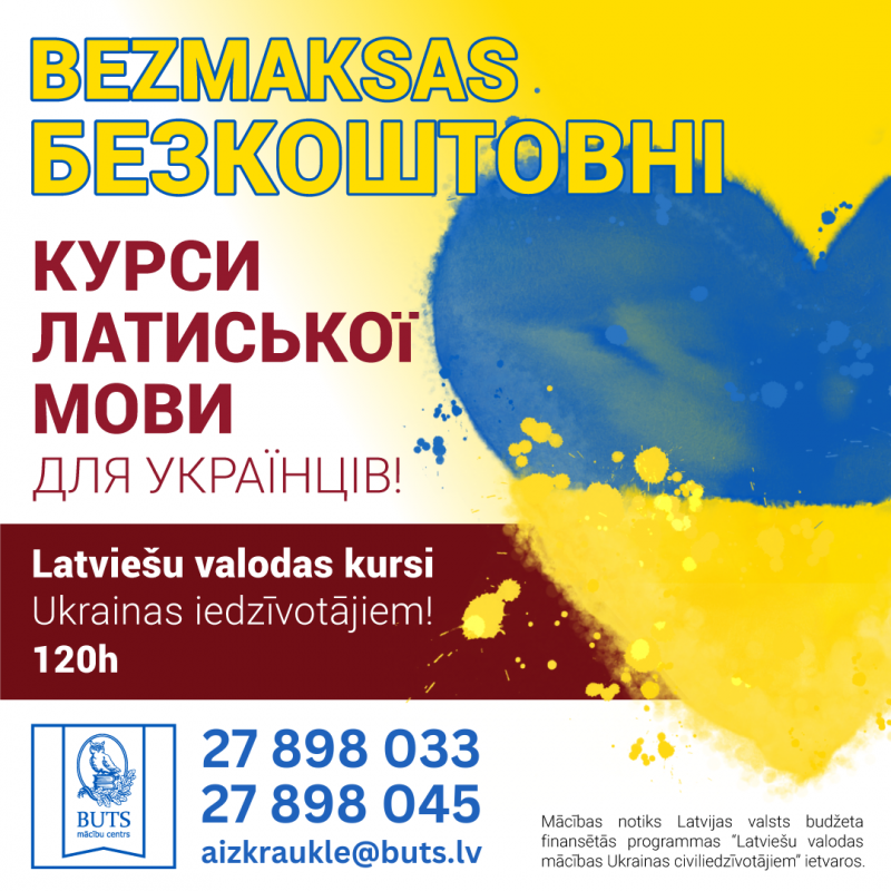 Bezmaksas latviešu valodas kursi Ukrainas civiliedzīvotājiem