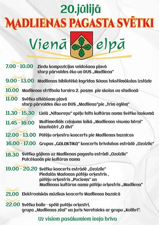 Afiša: 20. jūlijā Madlienas pagasta svētki "Vienā elpā"