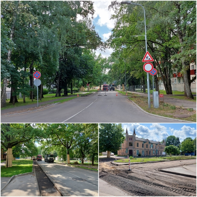 Būvdarbi Neatkarības laukumā Ogrē attēļu kolāža 18.07.2024.