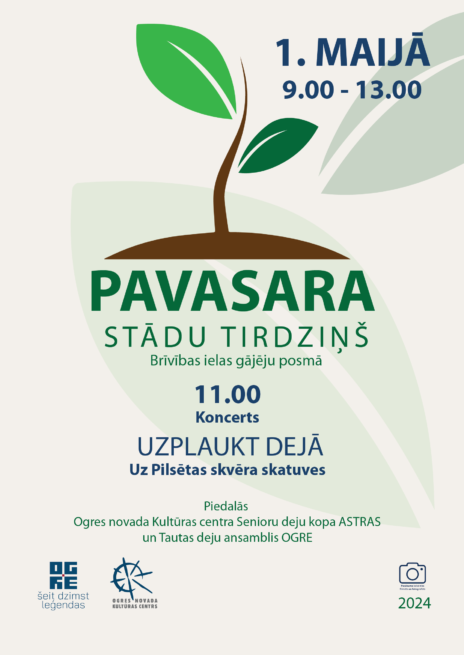 Afiša: 1.maijā no plkst. 9.00 līdz 13.00 PAVASARA STĀDU TIRDZIŅŠ Brīvības ielas gājēju posmā