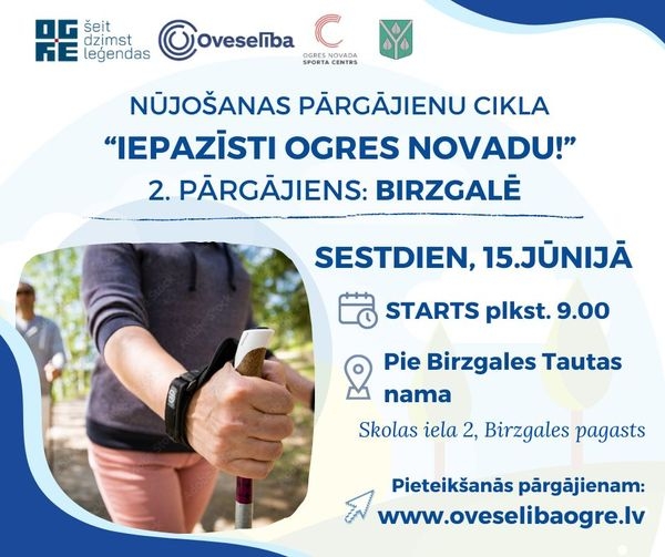 Afiša: Nūjošanas pārgājienu cikla "Iepazīsti Ogres novadu!" 2. pārgājiens Birzgalē.