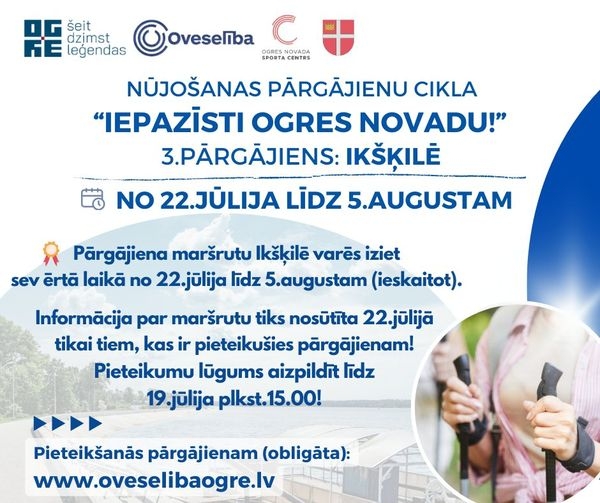  Afiša: Nūjošanas pārgājienu cikla IEPAZĪSTI OGRE NOVADU! 3. pārgājien Ikšķilē