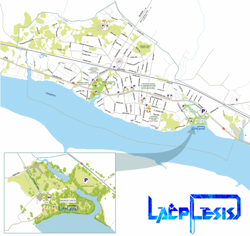 karte, kurā atzīmētas autostāvvietas rokoperas Lāčplēsis laikā