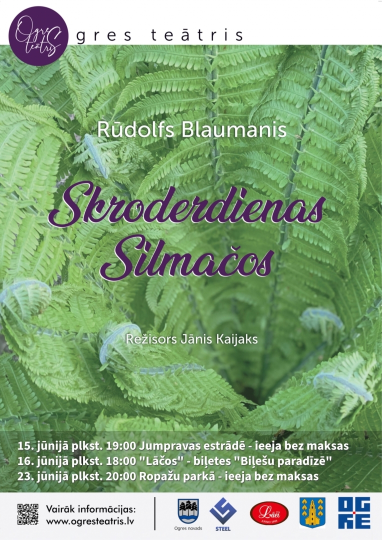 Afiša Ogres teātra izbraukuma izrādei "Skroderdienas Silmačos"