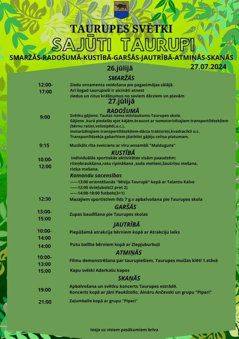 Taurupes pagasta svētku programma 27.07.2024.
