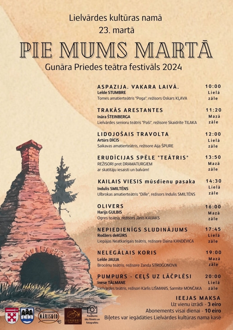 Teātra festivāls Pie mums martā Lielvārdē 23.03.2024