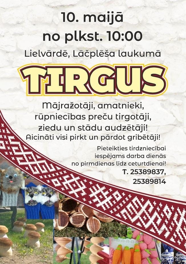 Mājražotāju tirgus Lielvārdē plakāts 10.05.2024