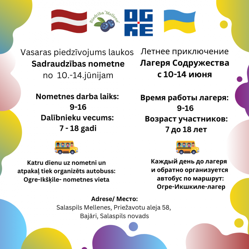  Ukrainas civiliedzivotāju un Latvijas bērnu sadraudzības nometne 10.06-14.06.2024