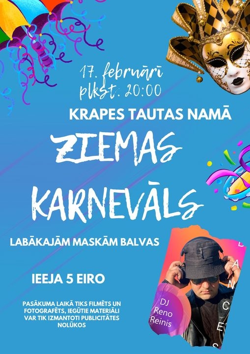 Ziemas karnevāls Krapē plakāts 17.02.2024