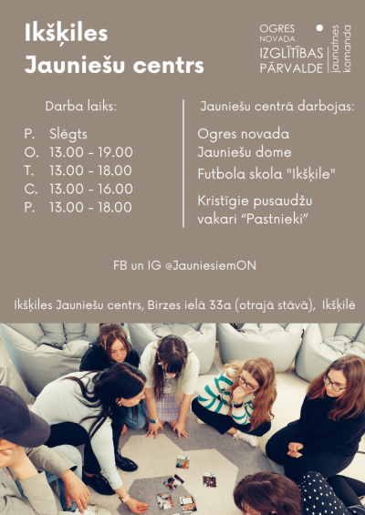 Ikšķiles Jauniešu centra darba laiks