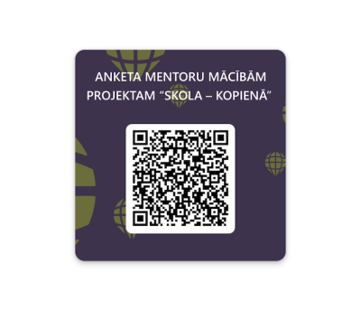 qr kods skenēšanai, lai nokļūtu elektroniski aizpildāmā veidlapā pieteikuma aizpildīšanai par mentoru apmācībām