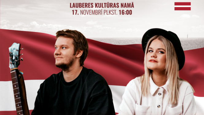 Afišā uz Latvijas karoga fona dziedātāja Annija Putniņa un ģitārists Gints Smukais