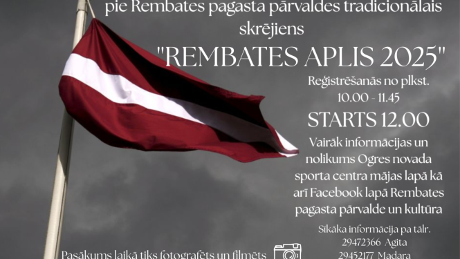 18. novembrī plkst.12.00 pie Rembates pagasta pārvaldes tradicionālais skrējiens "REMBATES APLIS 2025"
