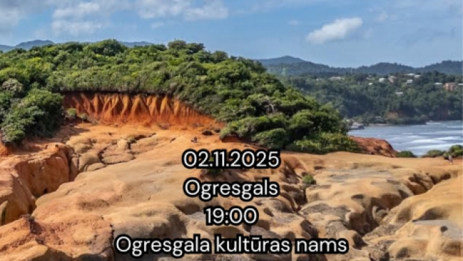 Afiša ar skatu no ārzemju ceļojuma - klintis un ūdens