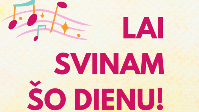 Koncerts "Lai svinam šo dienu" Ikšķilē. Afiša ar krāsainām notīm.