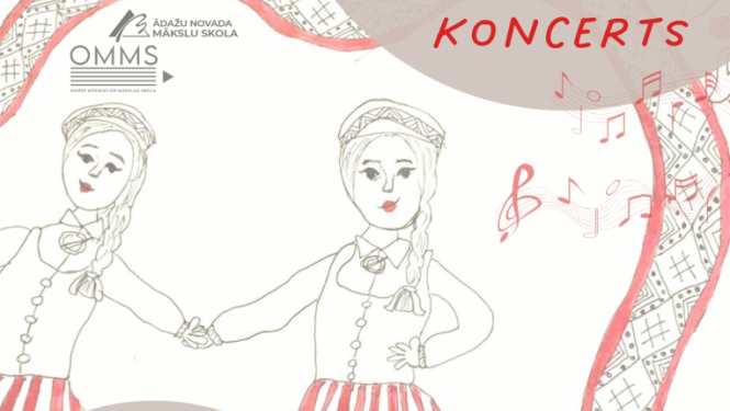 Afiša koncertam "Sadziedāsim kopā!". Attēlā bērna zīmējums ar tautumeitām