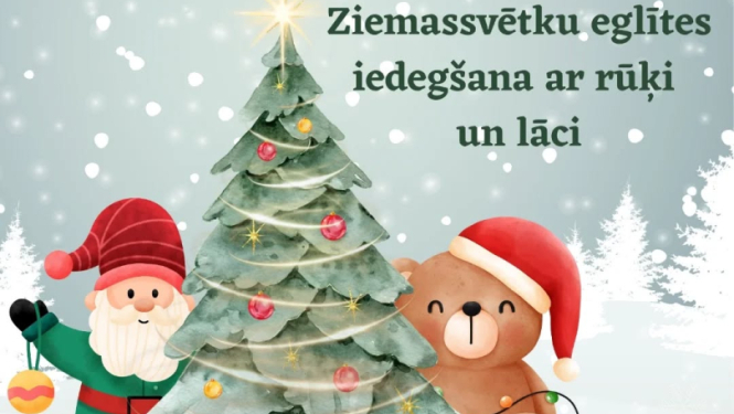 28. novembrī plkst. 18.00 Jumpravas Ziemassvētku eglītes iedegšana ar rūķi un lāci