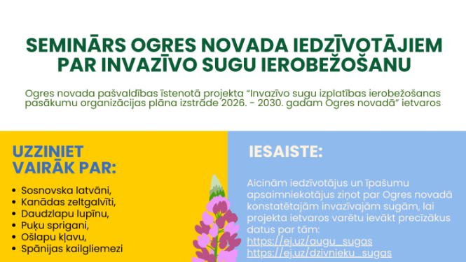 Seminārs Ogres novada iedzīvotājiem par invazīvo sugu ierobežošanu