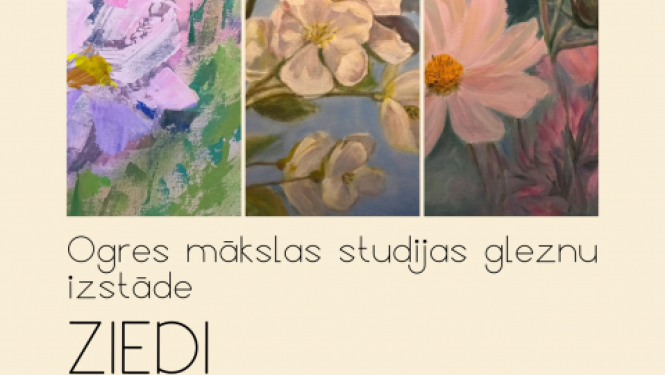 Izstādes atklāšana un tikšanās ar māksliniecēm 4. oktobrī plkst. 14.00 Foto izstāžu zālē. Afiša veidota no ziedu gleznu reprodukcijām