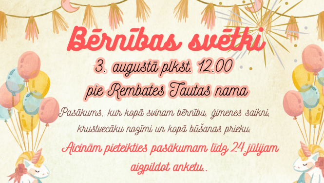 Bērnības svētki Rembatē 3. augustā plkst. 12.00