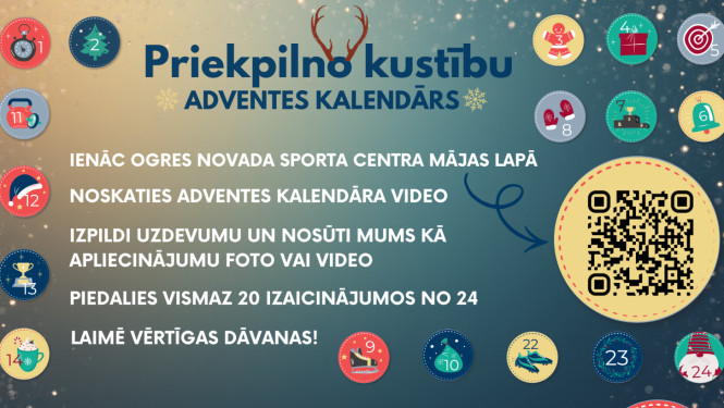 Priekpilno kustību Adventes kalendārs aktīvām aktivitātēm