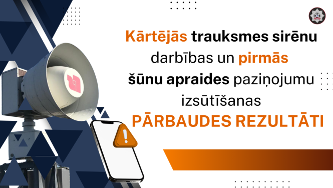 Trauksmes sirēnu un šūnu apraides pāŗbaudes rezultāti - plakāts ar sirēnas iekārtu
