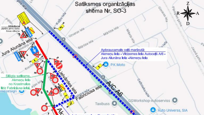 Satiksmes organizācijas shēma Akmeņu ielas pārbūves laikā